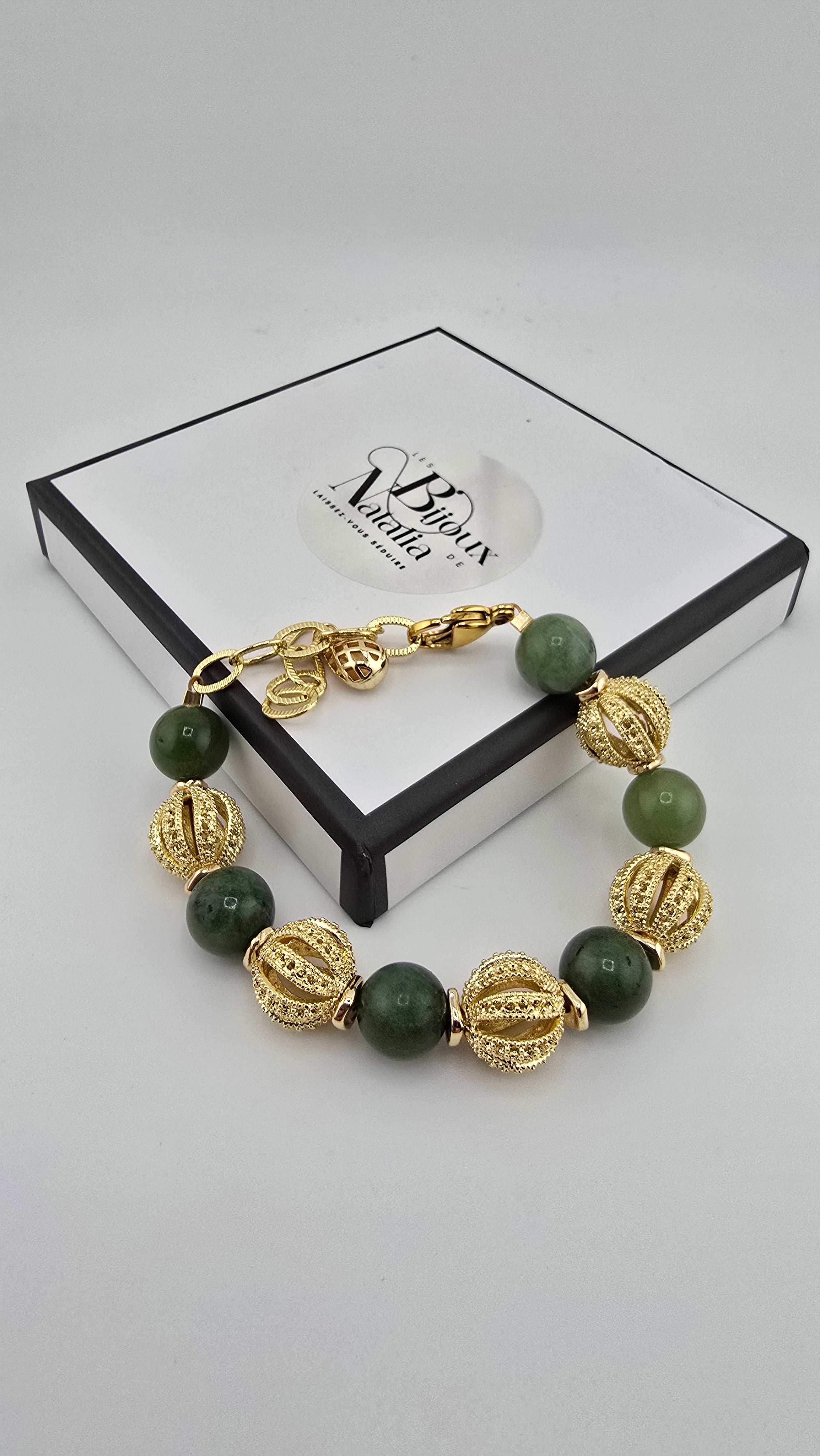 Bracelet en Agate et perles en plaqué or