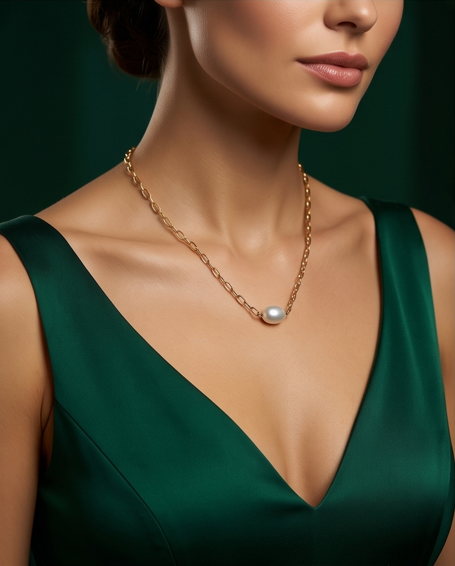collier chaîne or orné d'une perle de culture blanche - vue 2