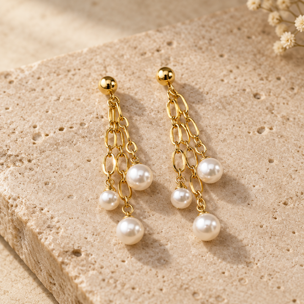 Boucles d'oreilles en plaque or 24k et perles de culture - Lumiere des 3 cascades