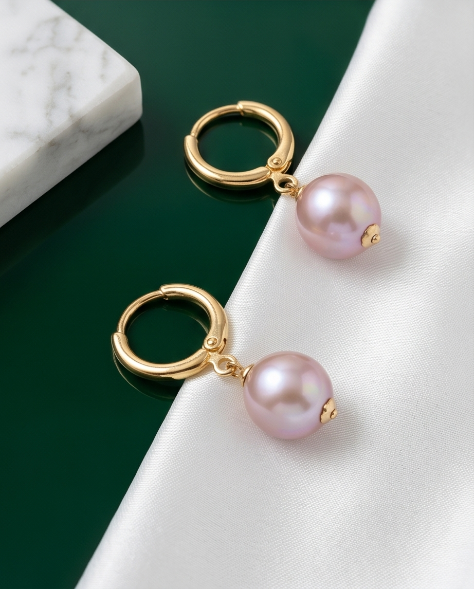 Boucles d oreilles en perles de culture mauve et Vermeil