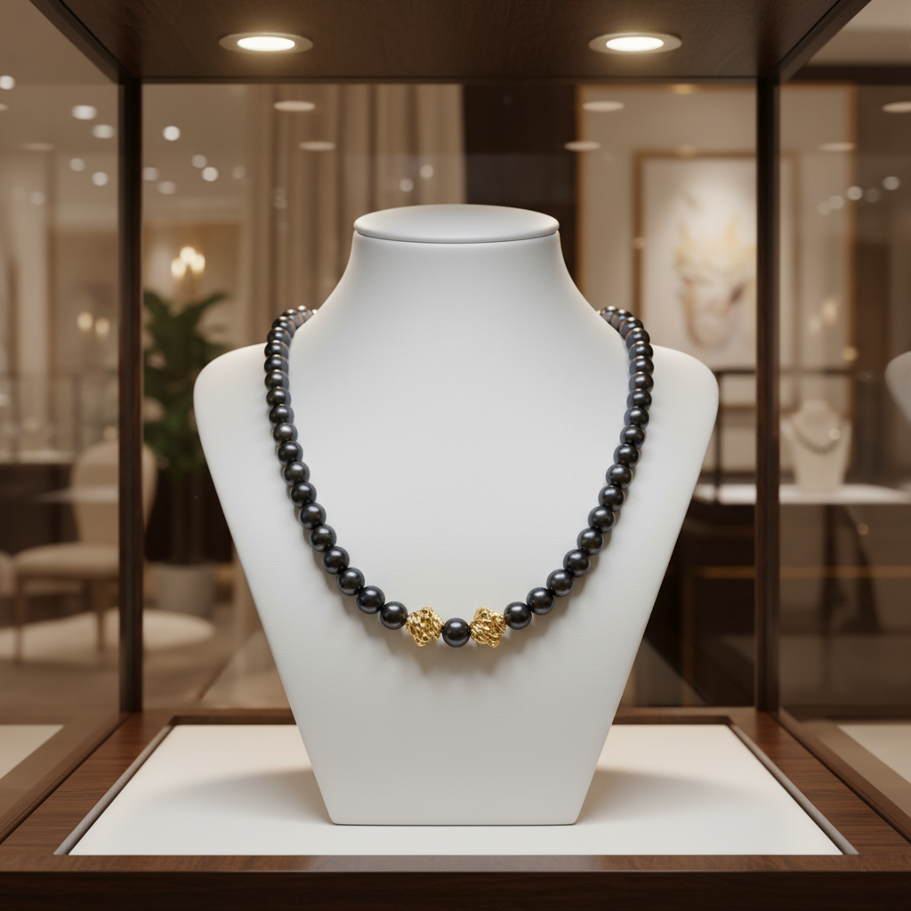 Collier en perles de culture bleu foncé et vermeil