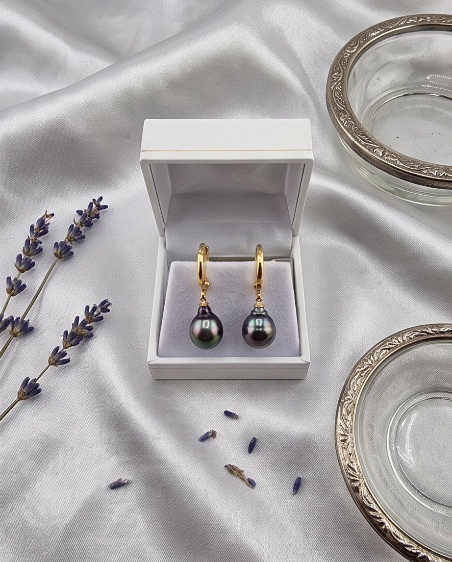 Boucles d'oreilles avec perles de Tahiti en goutte - Lumiere de Tahiti