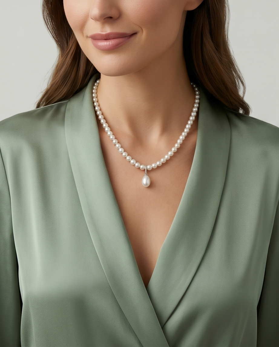 collier en argent 925 avec perles de culture blanches rondes - vue 6