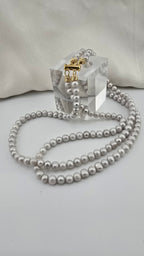 Collier double rangs en perles de culture grises