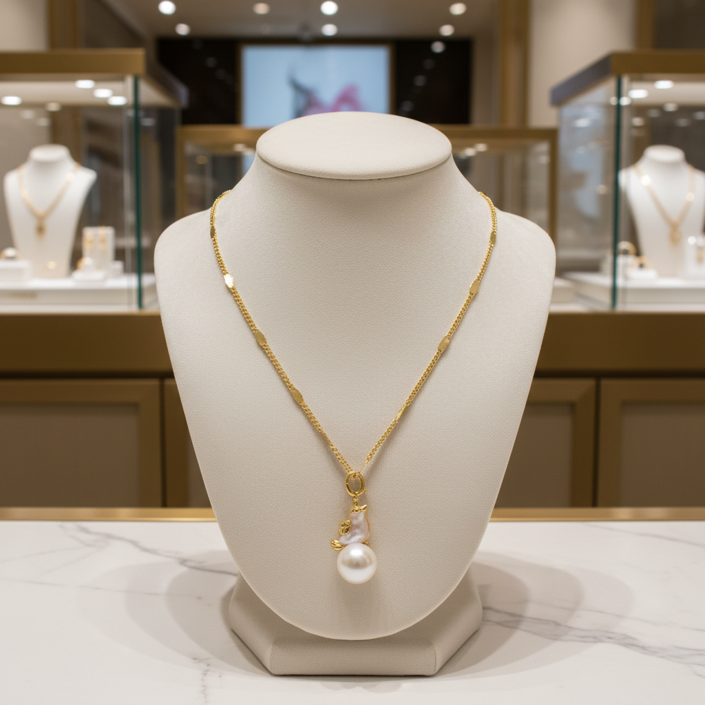 Perle de culture blanche et oiseau en nacre