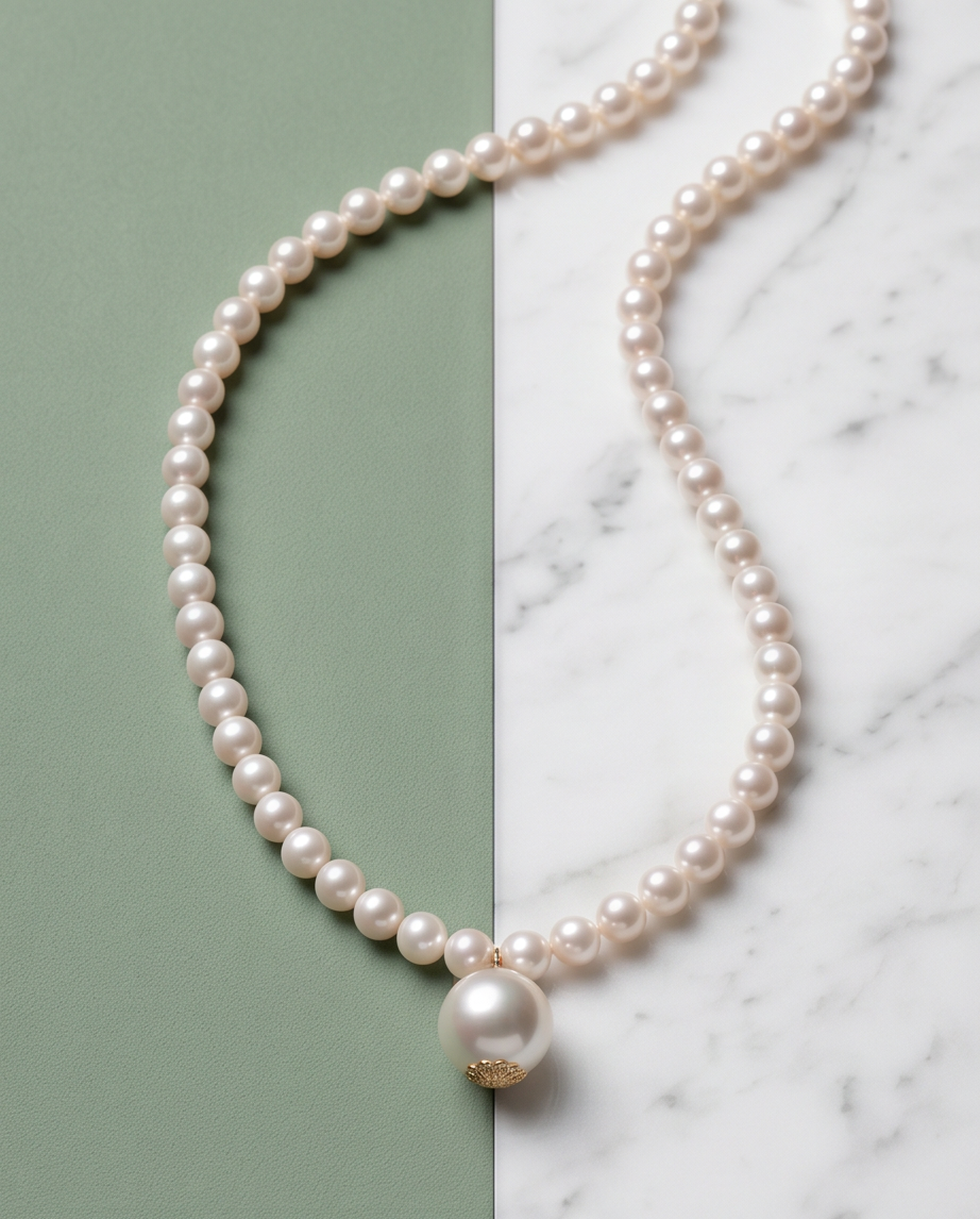 collier de perles de culture blanches d'eau douce et or - vue 7