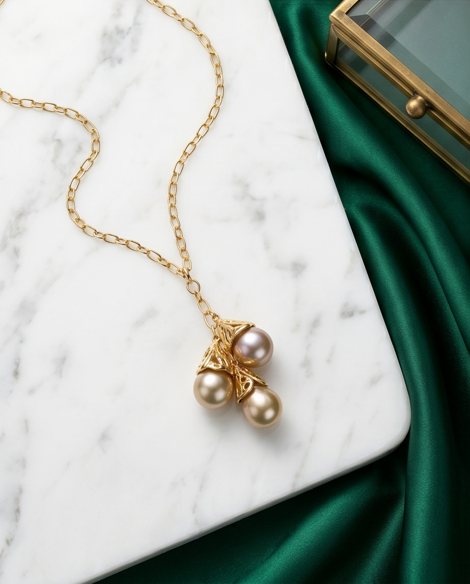 Collier exceptionnel en plaqué or 24k et perles prestigieuses