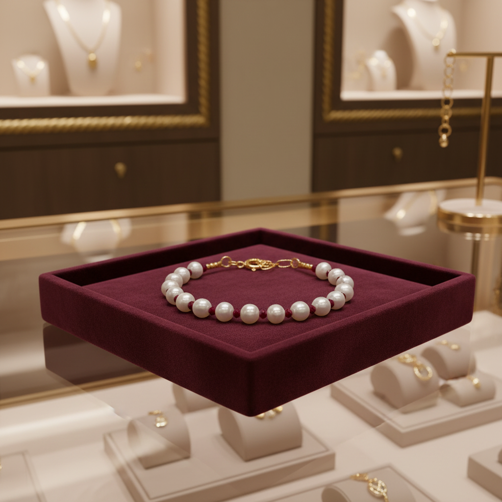 Bracelet en perles de culture et perles de cristal rouge