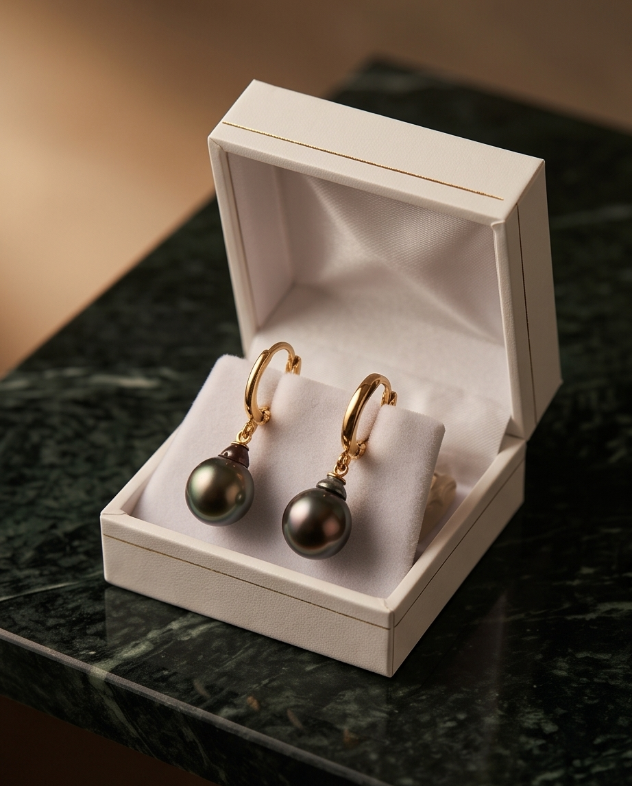 Boucles d'oreilles avec perles de Tahiti en goutte - Lumiere de Tahiti