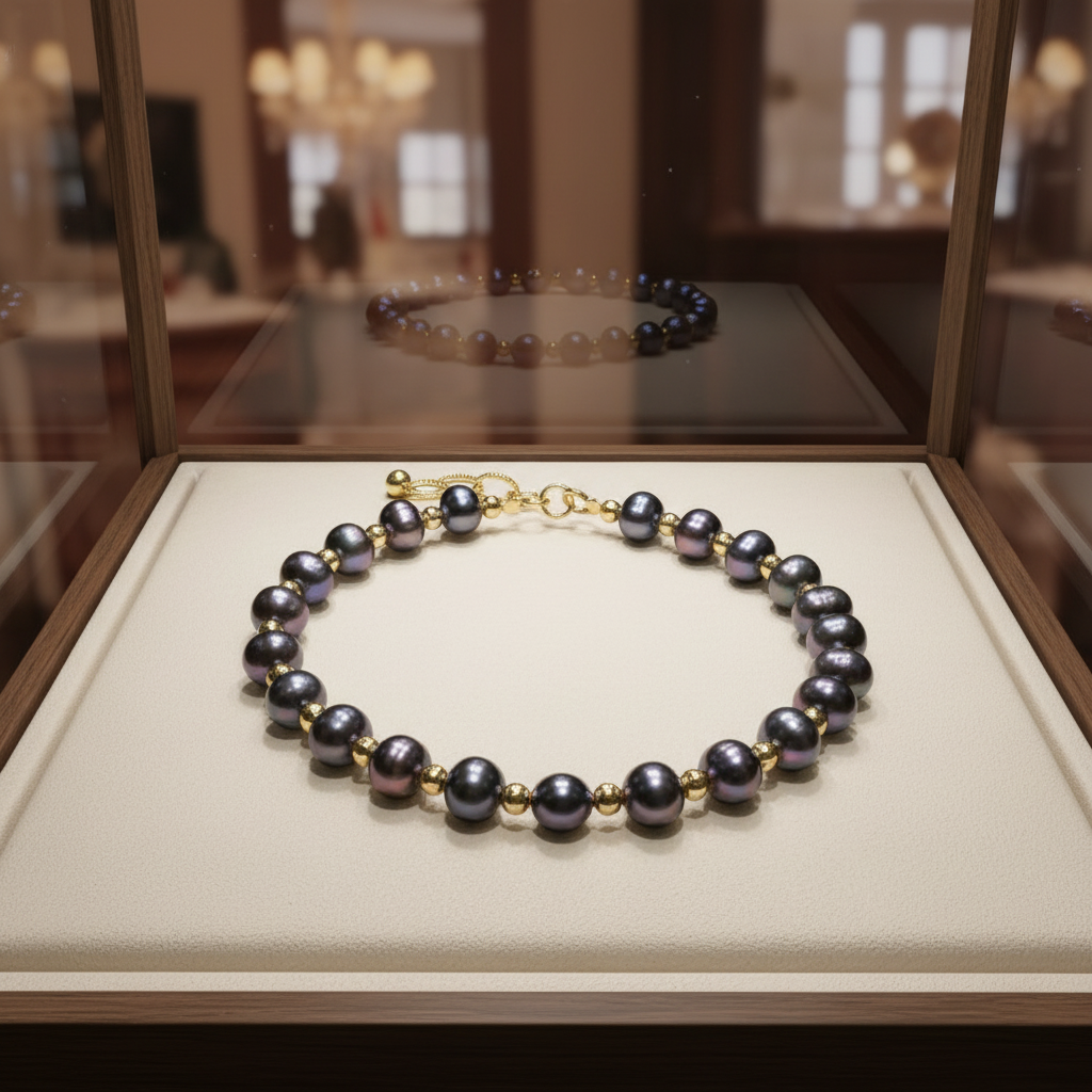 Bracelet en perles de culture bleu marine et vermeil