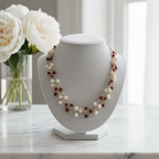 Collier de 3 rangs de perles de culture et rhodonite