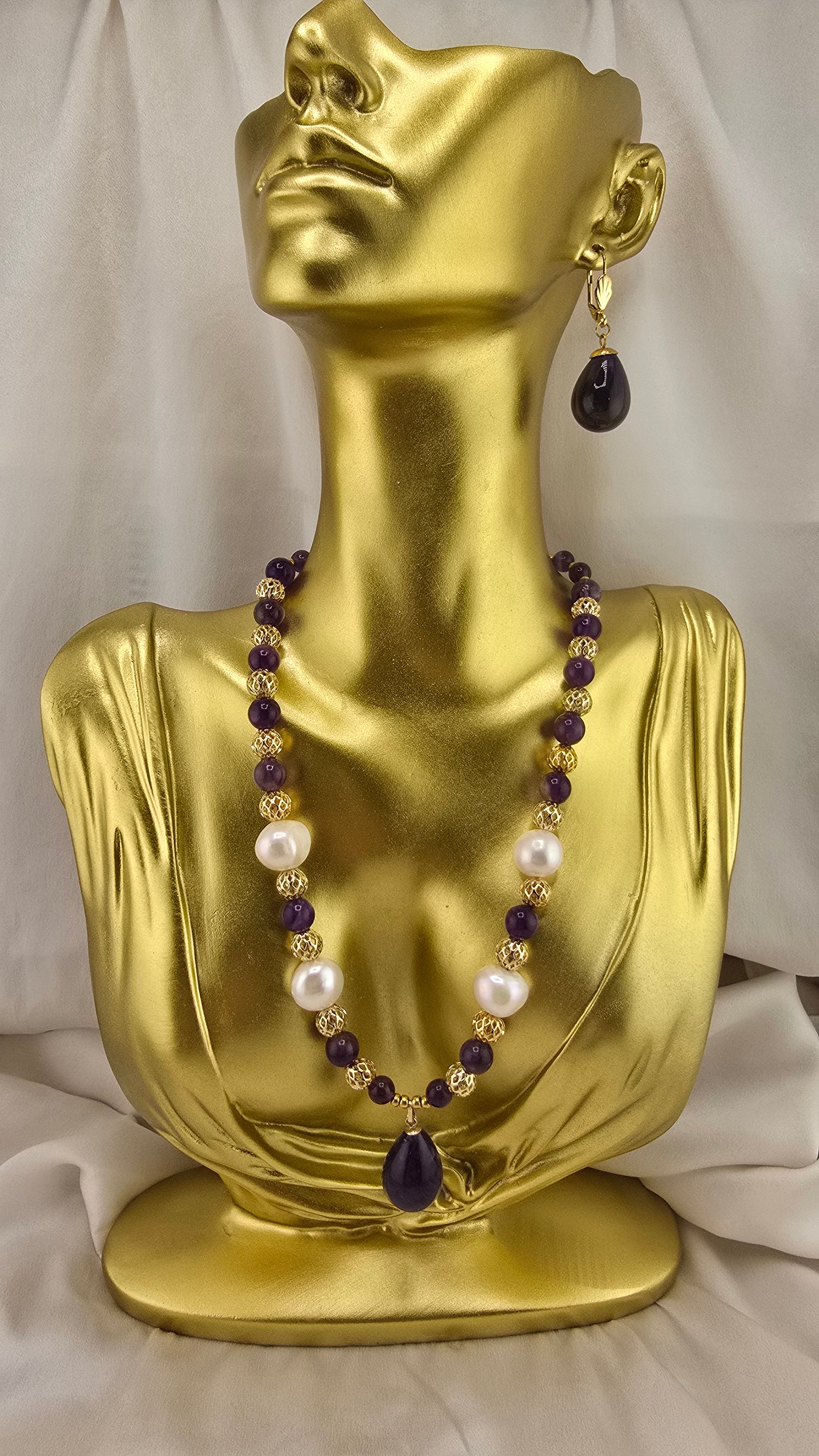 Collier en Améthyste et perles de culture baroque