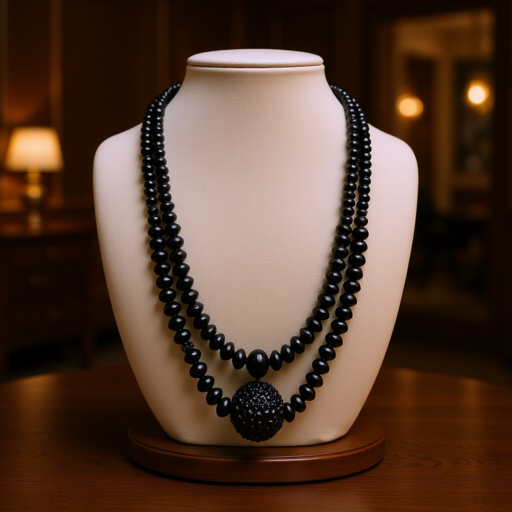 Collier double rangs en perles de cristal noir