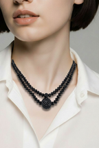 Collier double rangs en perles de cristal noir