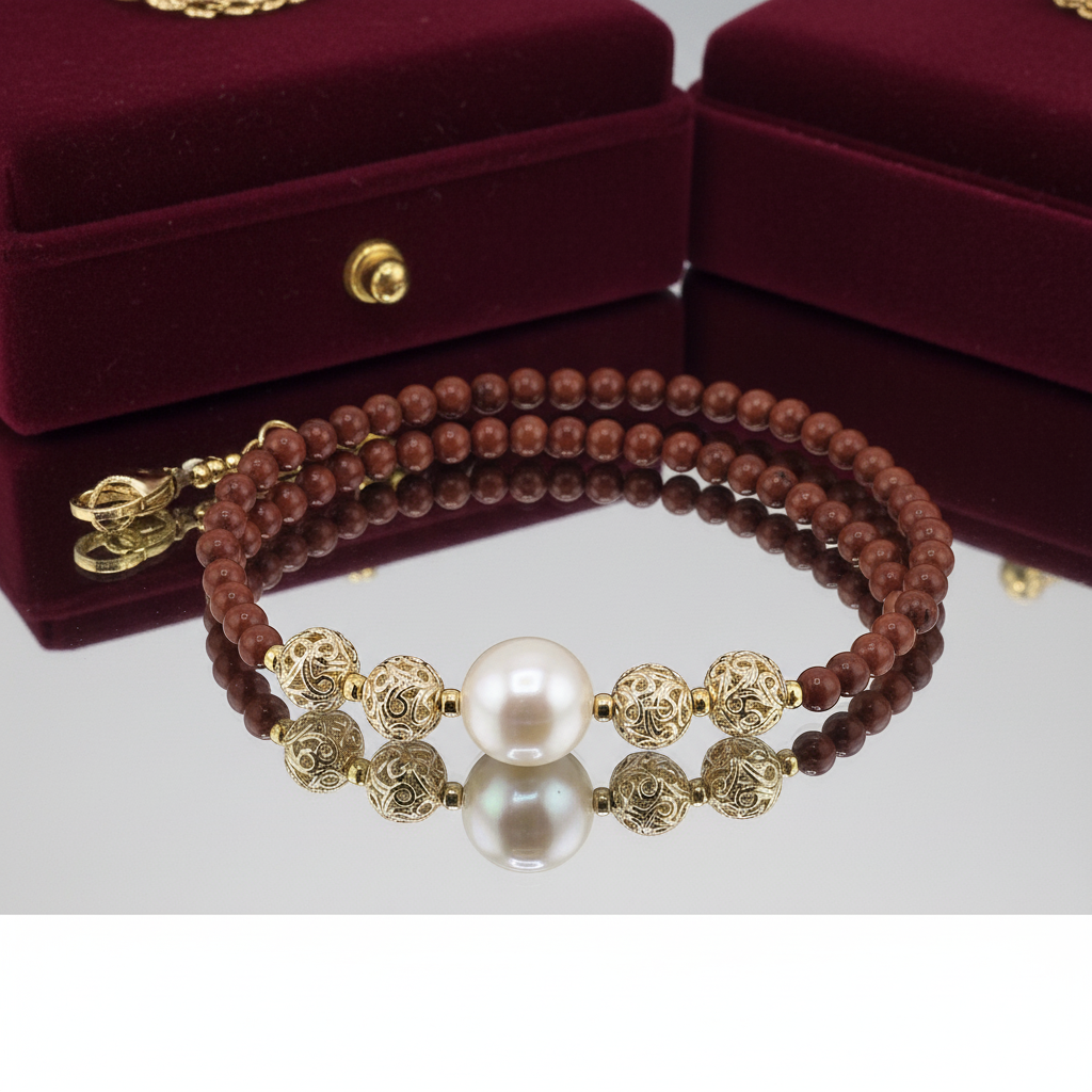 Collier en Jaspe rouge et pendentif perle de culture baroque