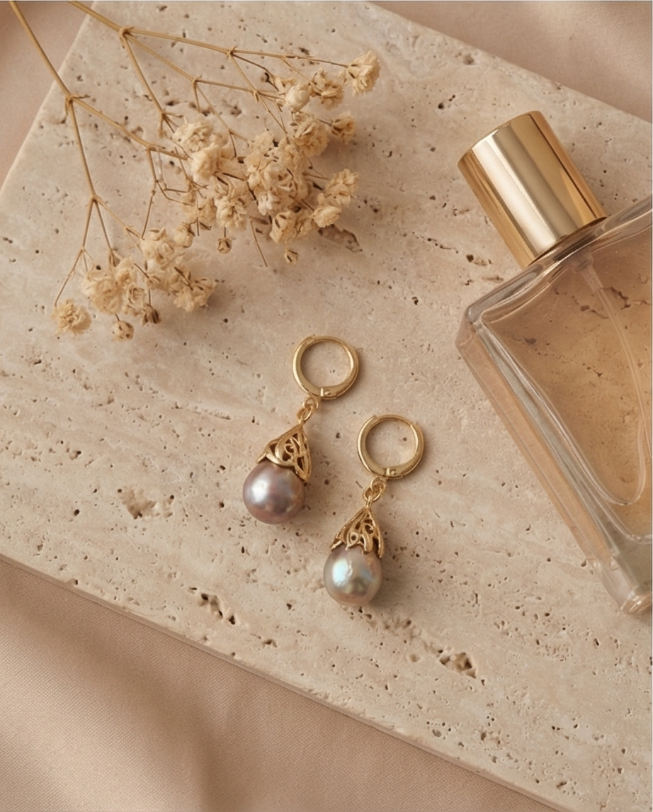 Boucles d'oreilles avec perles de culture baroque