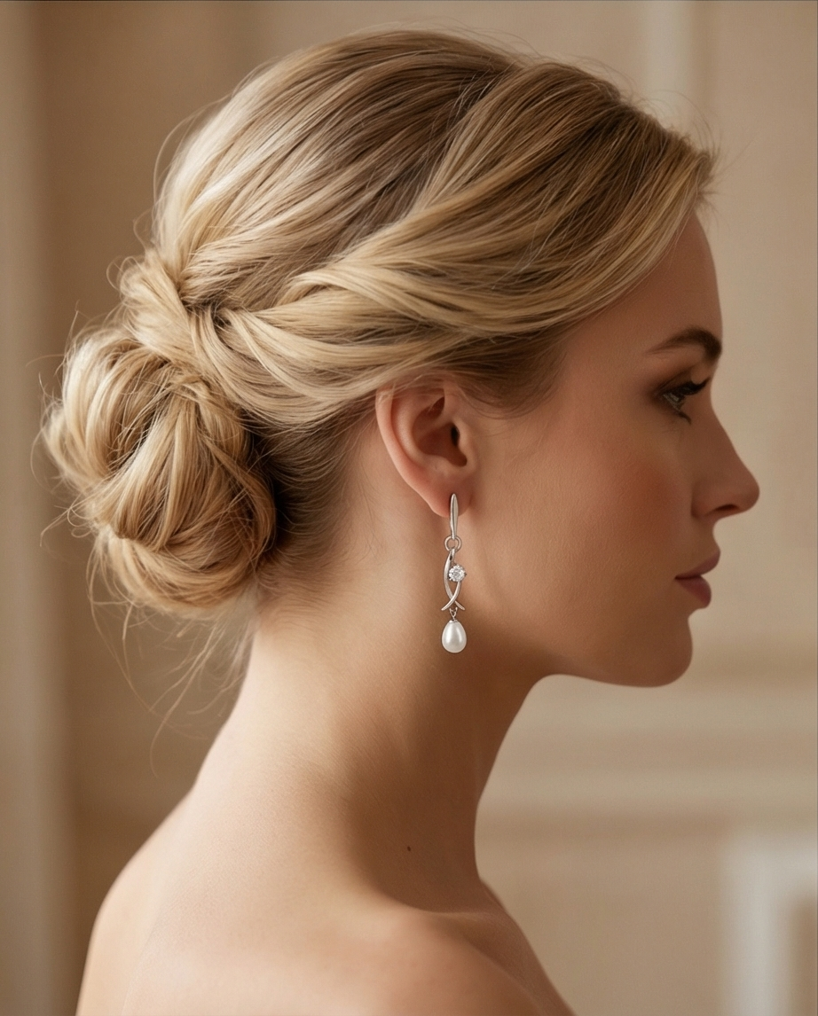 Boucles d oreilles en perles de culture blanche et olive