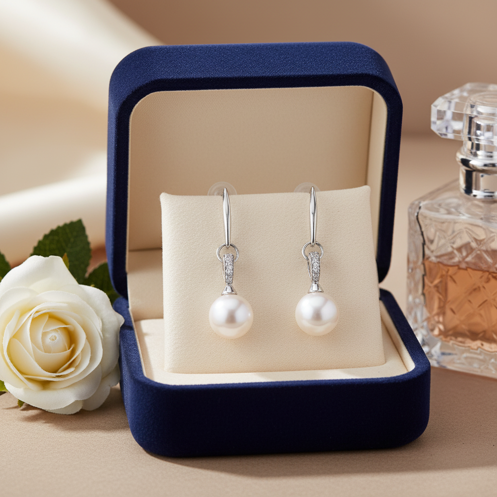 Boucles d’oreilles en strass et perles de culture