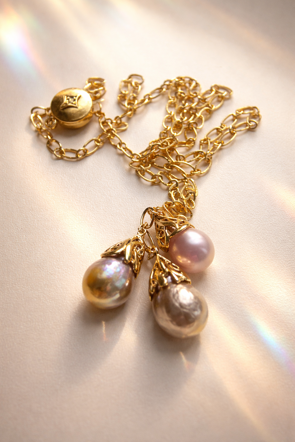Collier exceptionnel en plaqué or 24k et perles prestigieuses