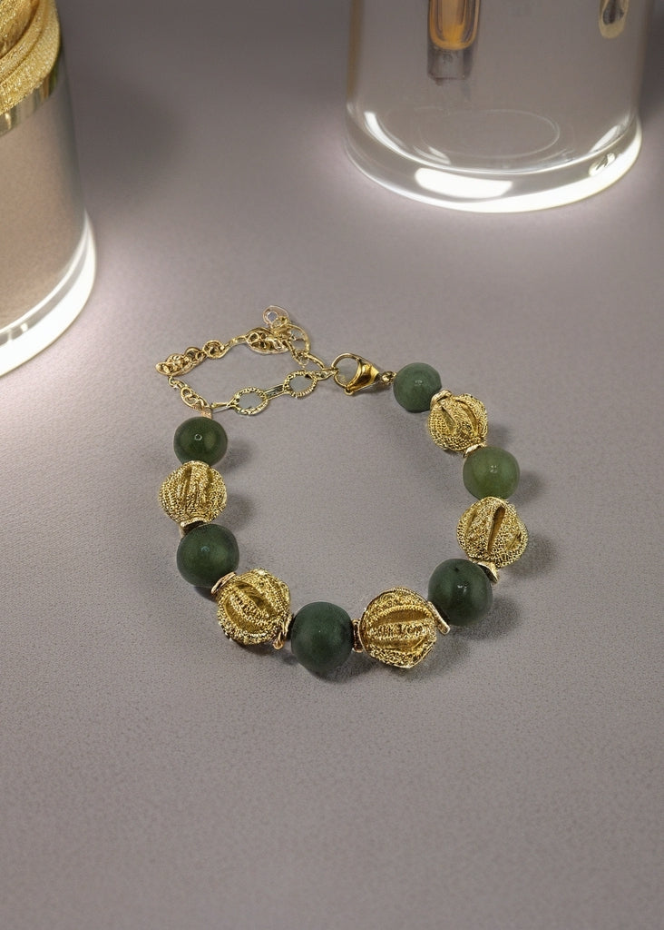 Bracelet en Agate et perles en plaqué or