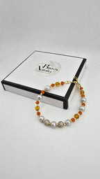 Bracelet en perles de culture et cristaux orange