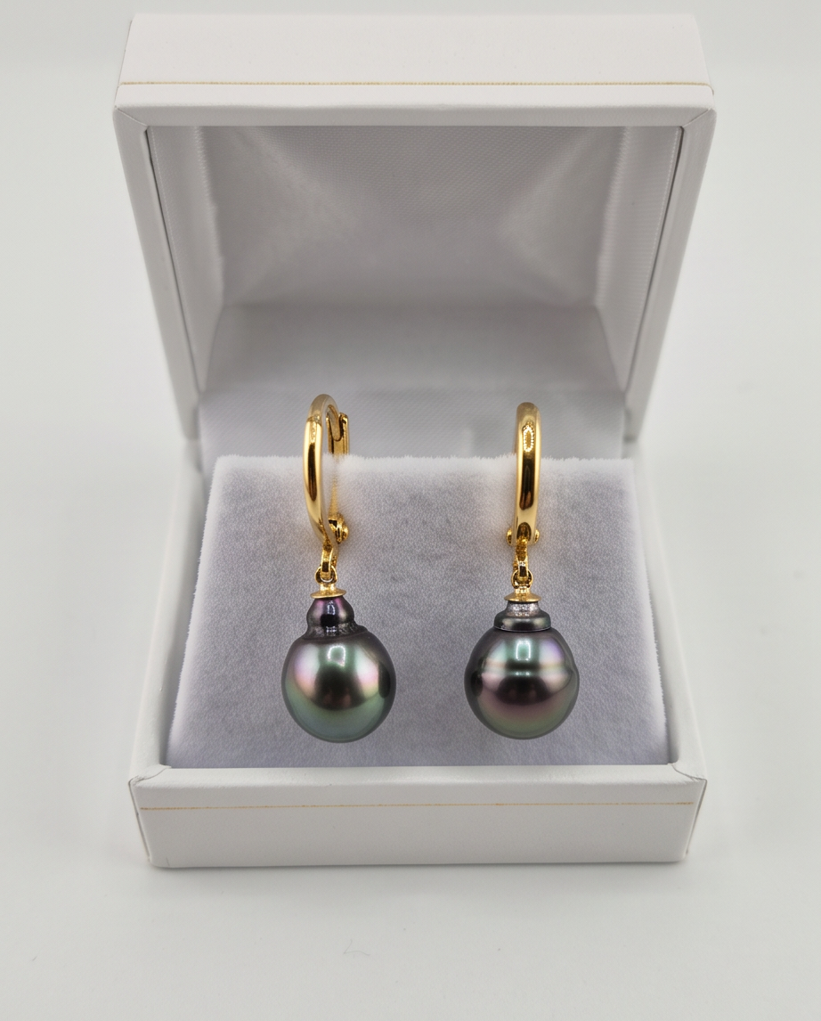 Boucles d'oreilles avec perles de Tahiti en goutte - Lumiere de Tahiti