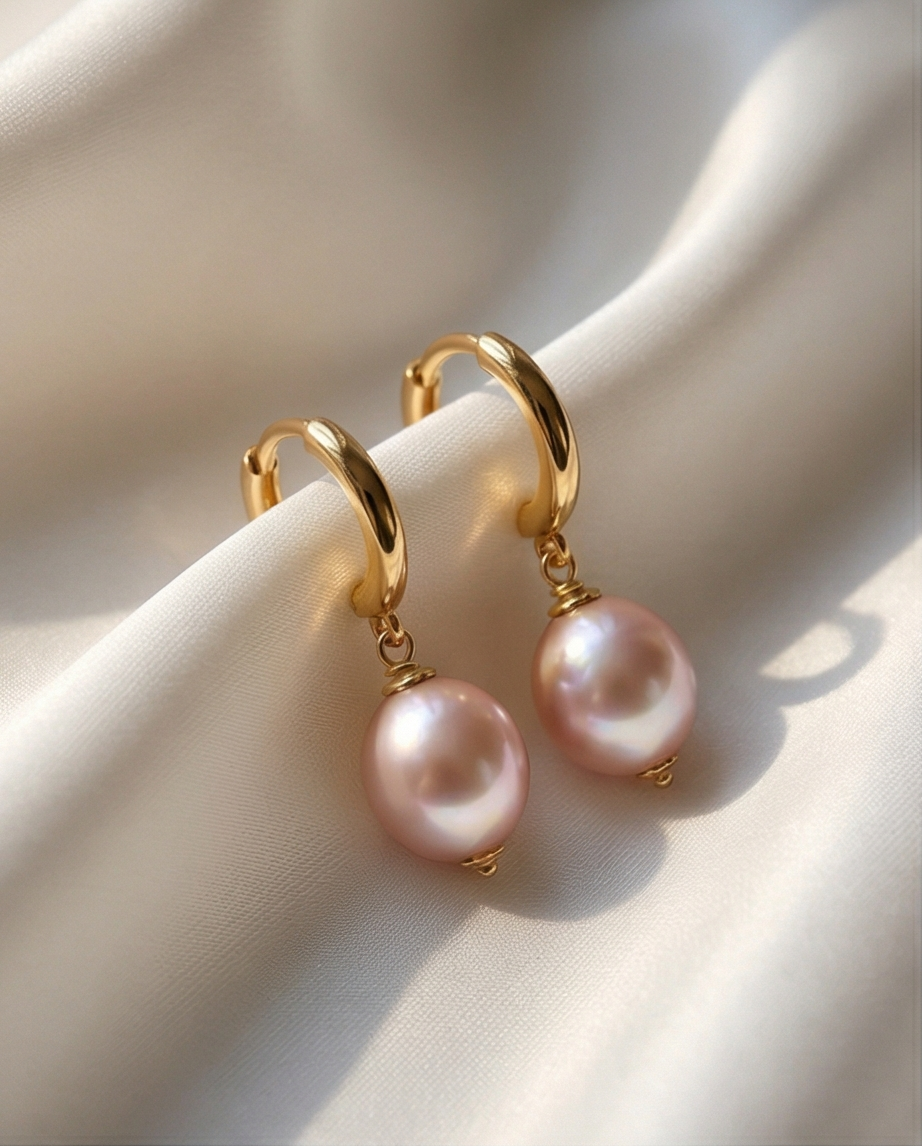 Boucles d oreilles en perles de culture mauve et Vermeil