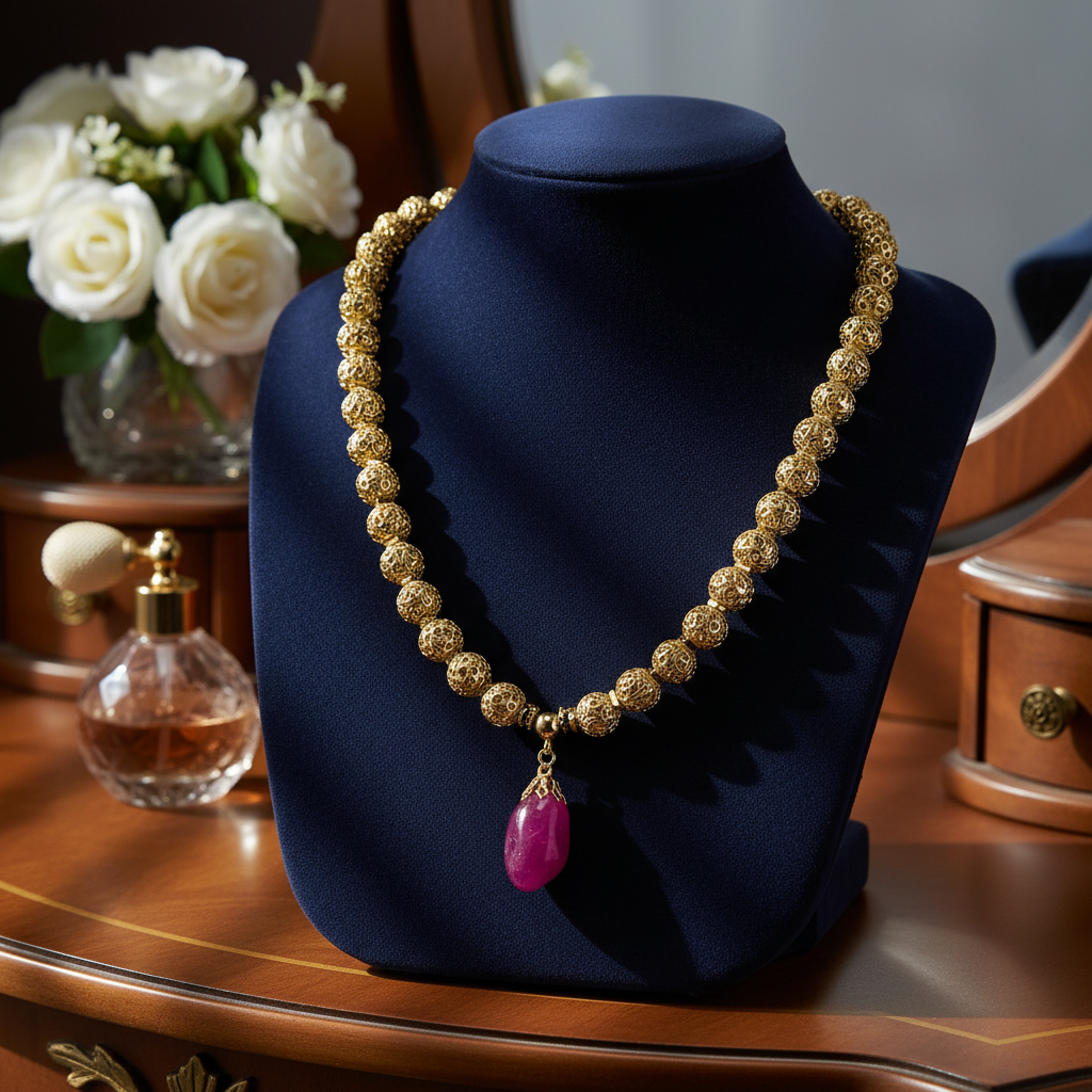 Collier Plaqué or et son pendentif en agate rose