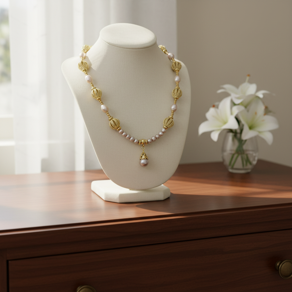 Collier en perles de culture rose