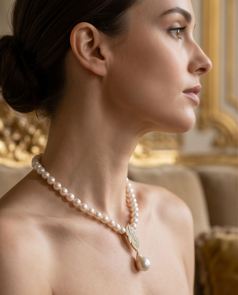 Collier or  perles de culture - Lumière nacrée