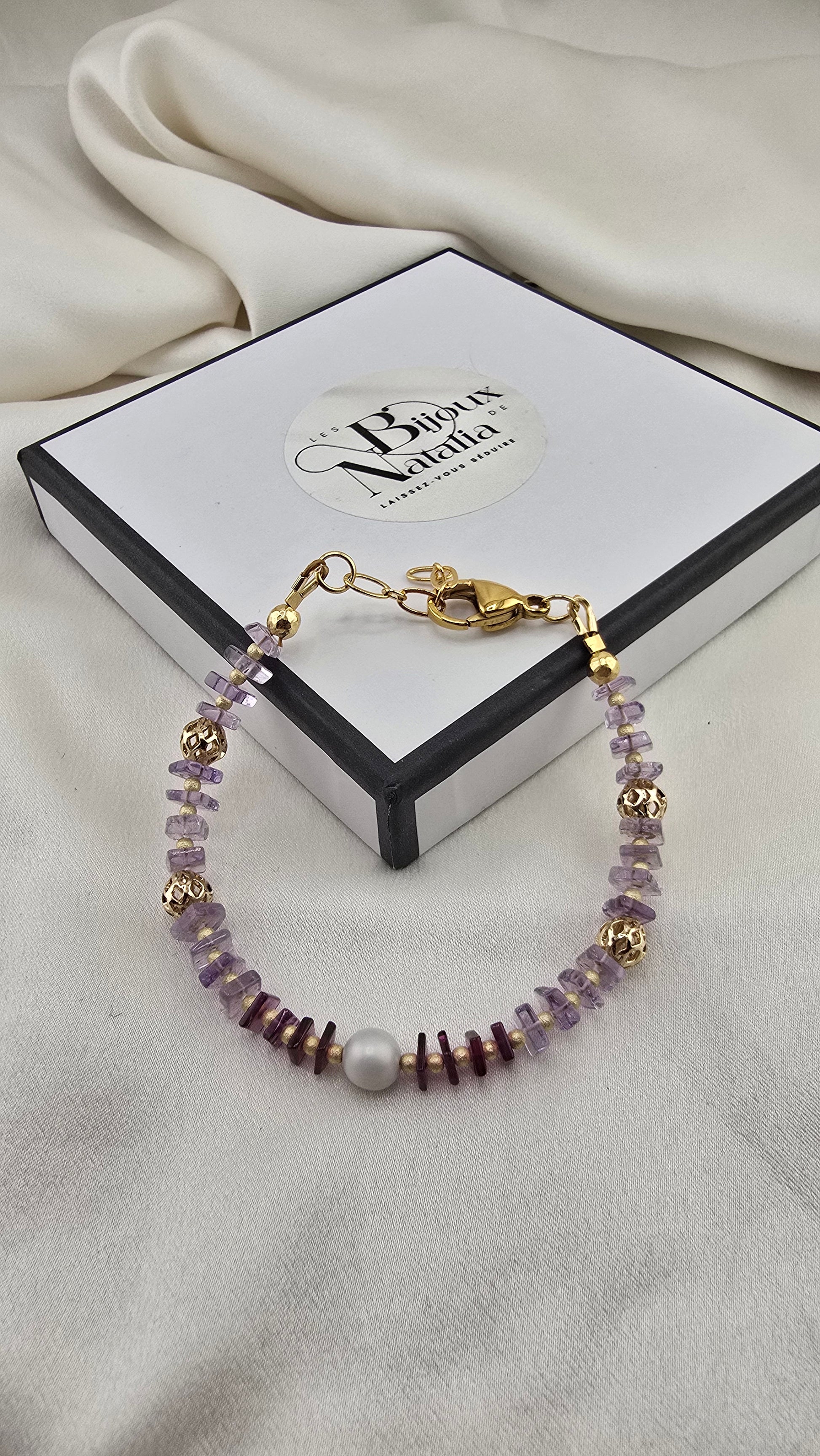 Bracelet en Améthyste et Rhodolite