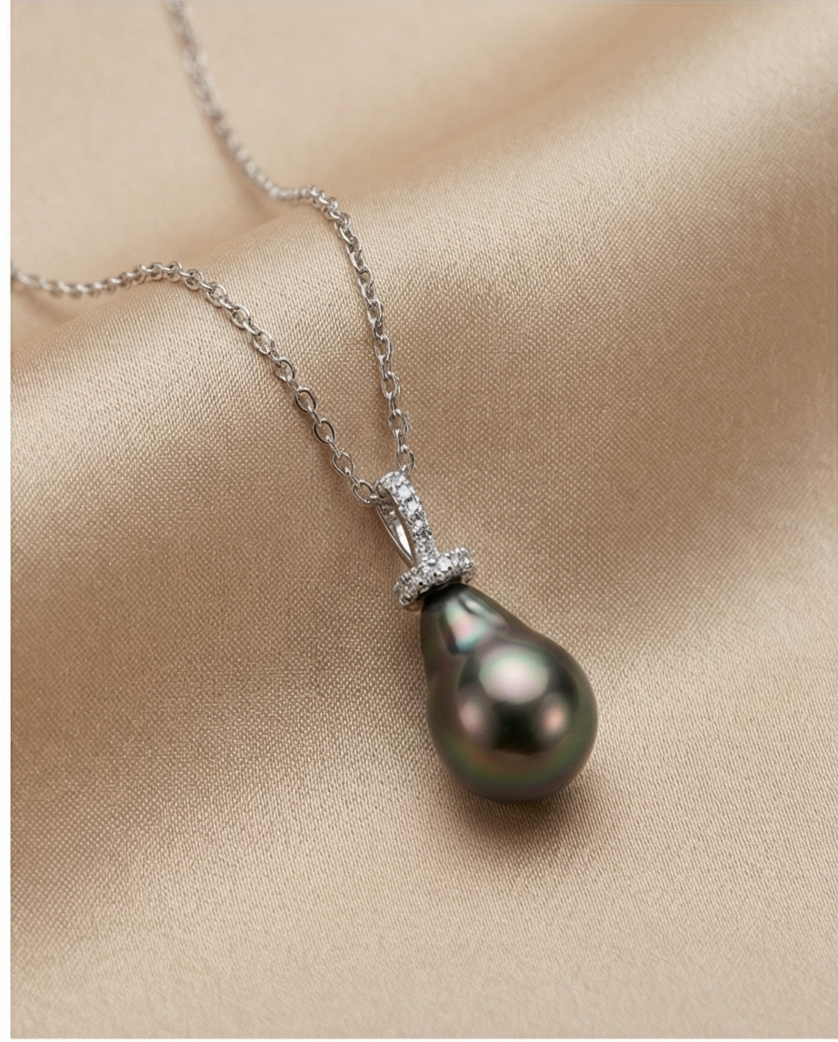 Larme du Lagon - chaine argent et perles de Tahiti