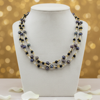 Collier de 3 rangs de perles de culture bleu marine