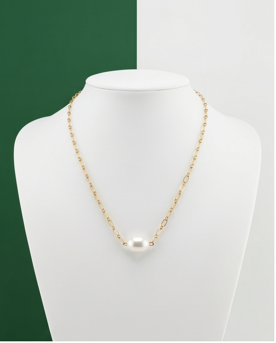 collier chaîne or orné d'une perle de culture blanche - vue 6