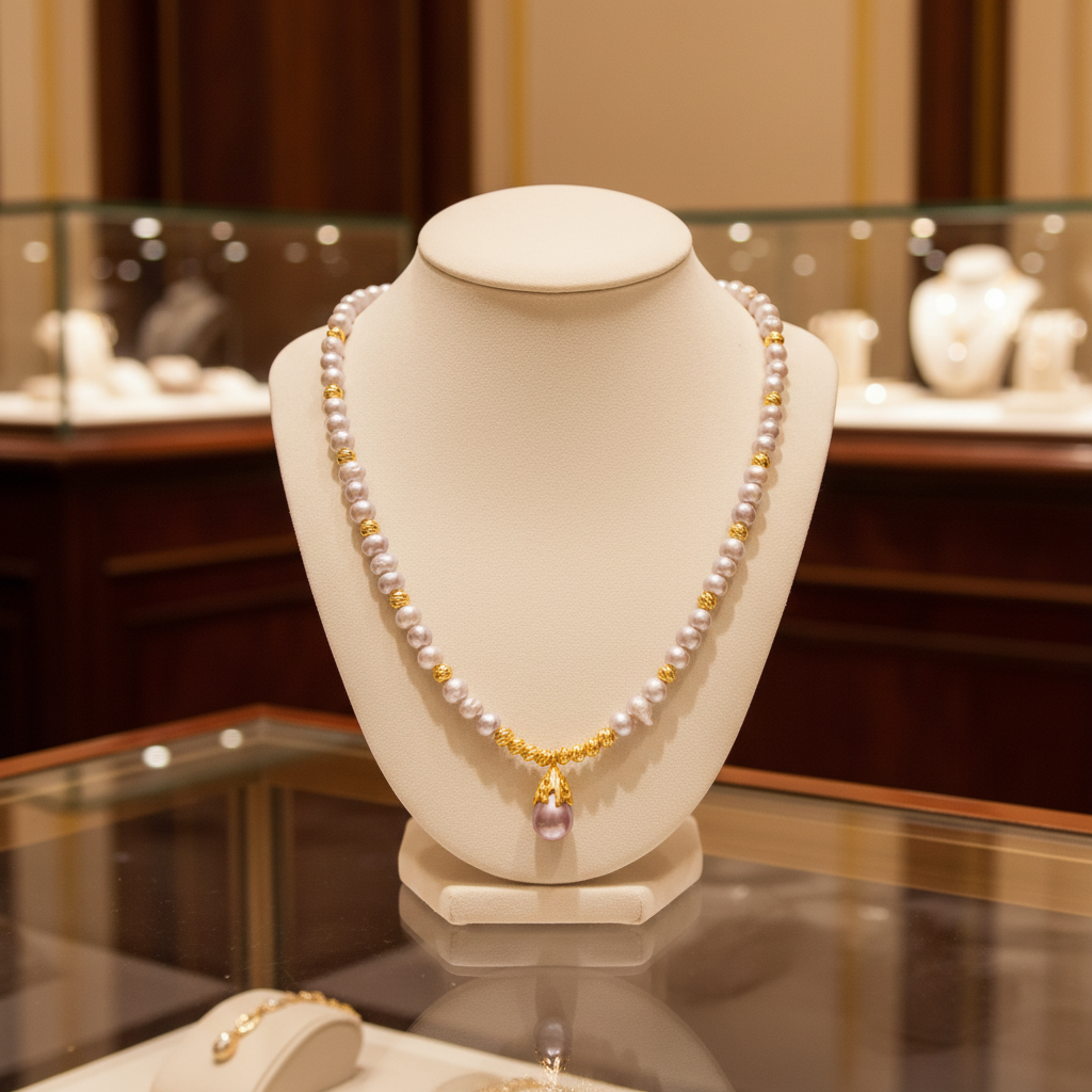 Collier en perles de culture grise et son pendentif baroque