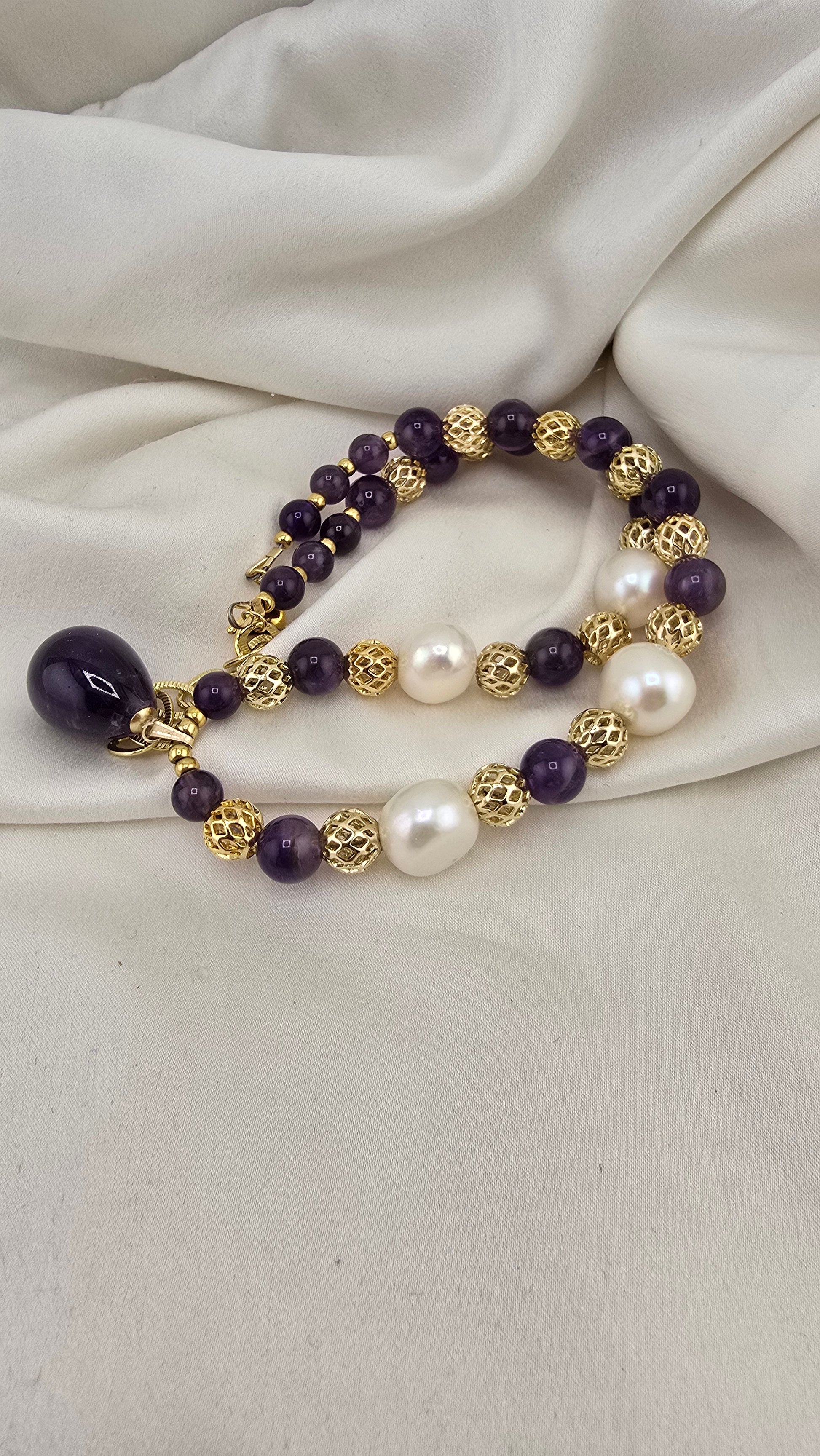 Collier en Améthyste et perles de culture baroque
