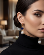 Boucles d'oreilles perles de culture et quartz couleur saphir - Bleu Imperial