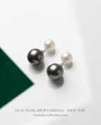 Clair Obscur -  boucles d’oreilles perles de culture blanche 7mm AA et perles de Tahiti 10mm AA+