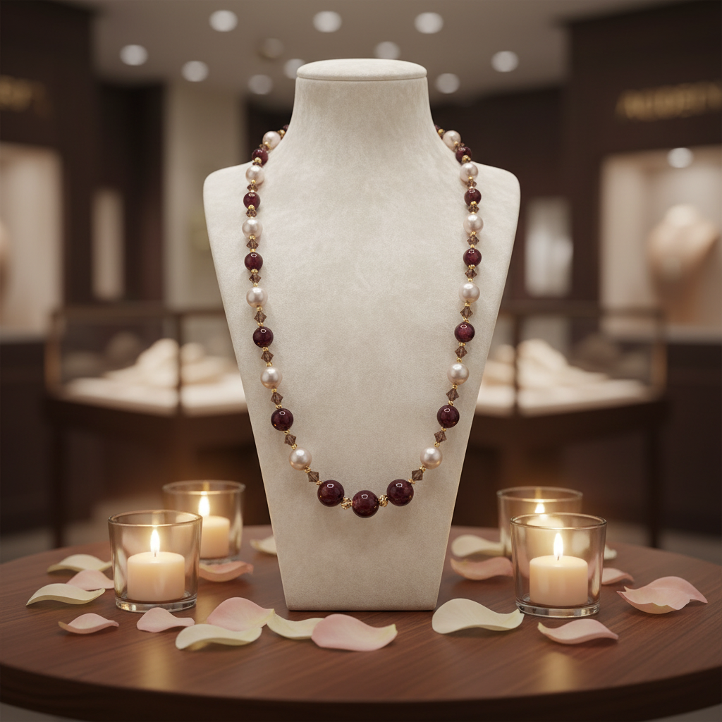 Collier éclat précieux en perles de culture et Rubis