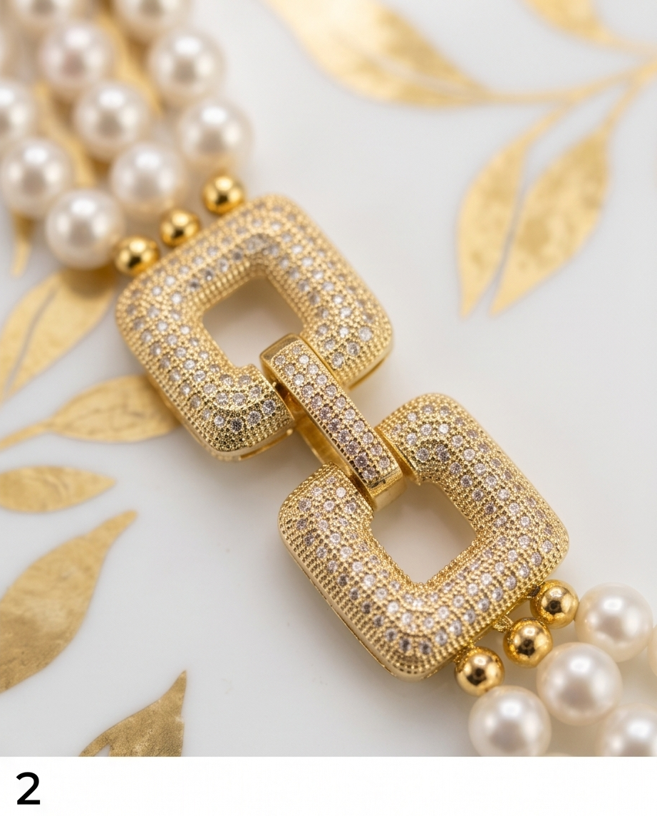 collier à trois rangs de perles de culture rondes blanches - vue 6
