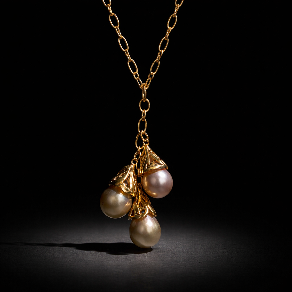 Collier exceptionnel en plaqué or 24k et perles prestigieuses