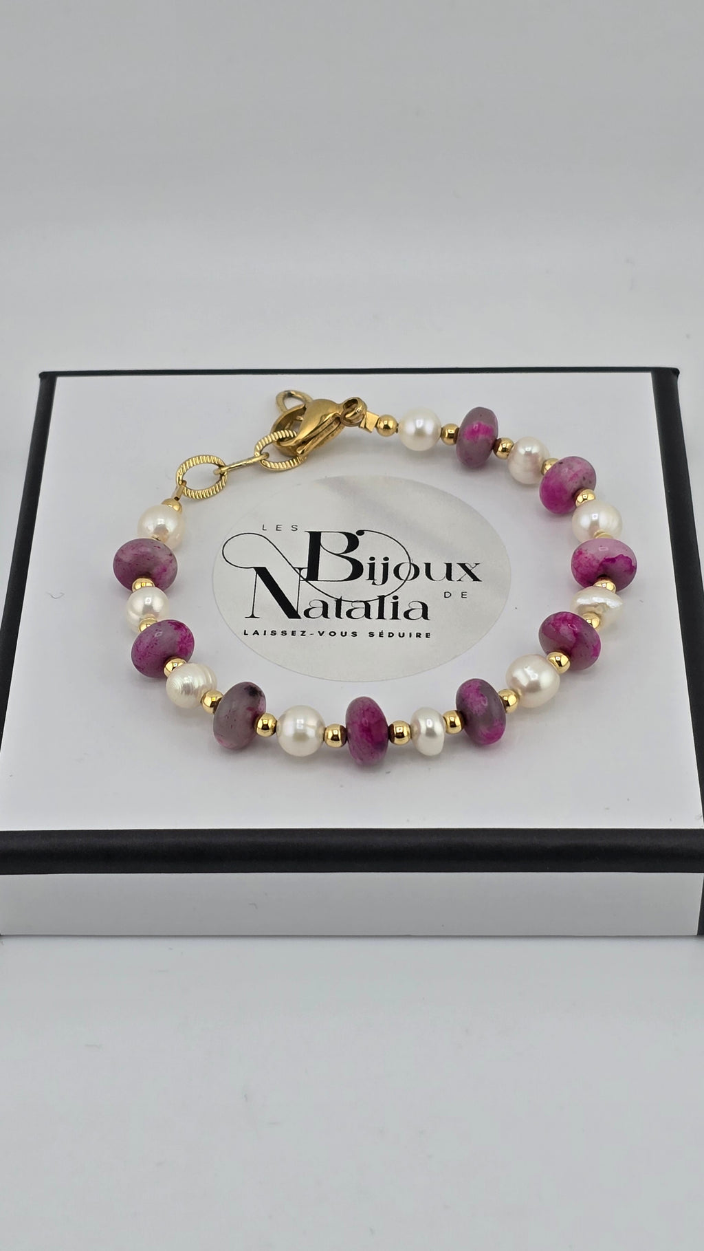 Bracelet Élégance en perles de culture et Jaspe rose