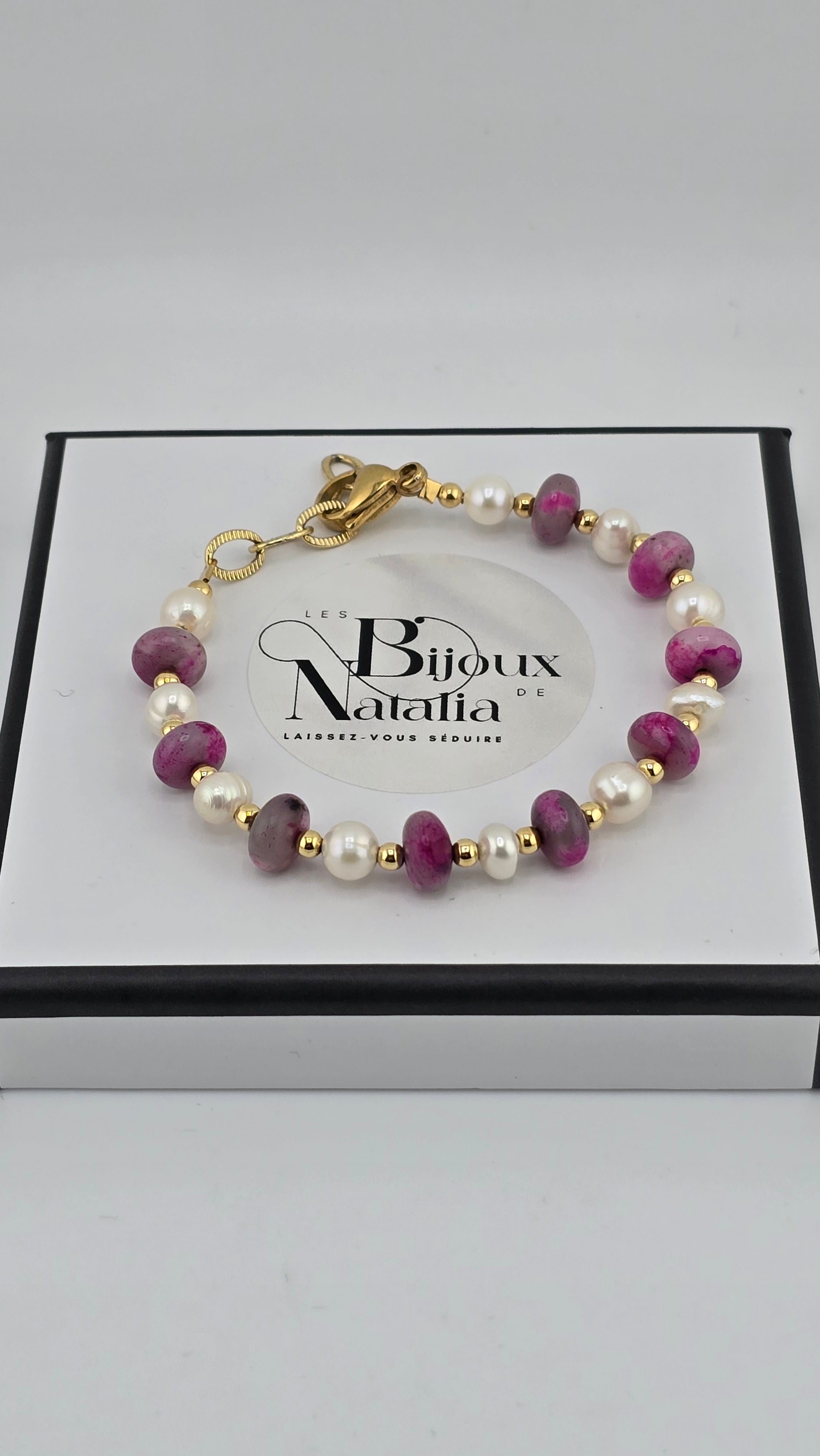 Bracelet Élégance en perles de culture et Jaspe rose