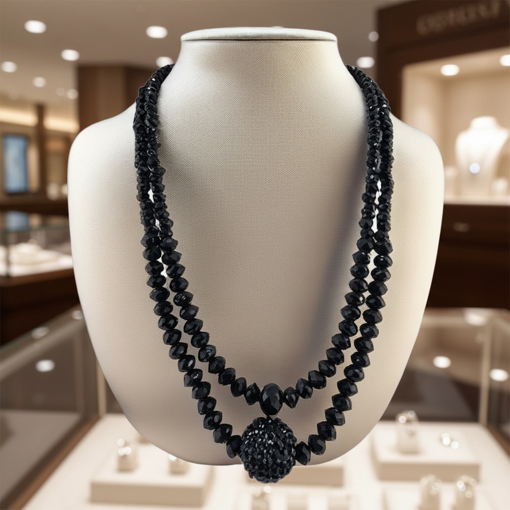 Collier double rangs en perles de cristal noir