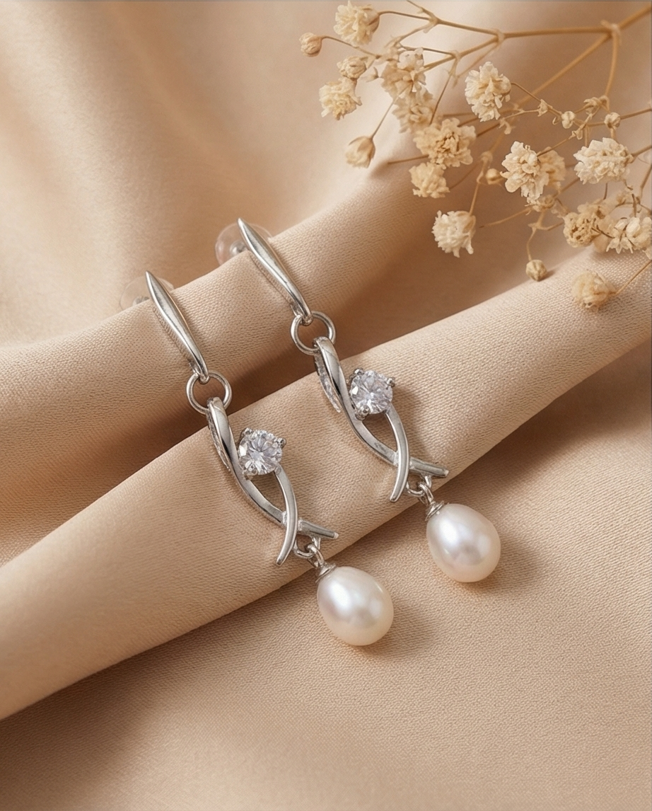 Boucles d oreilles en perles de culture blanche et olive