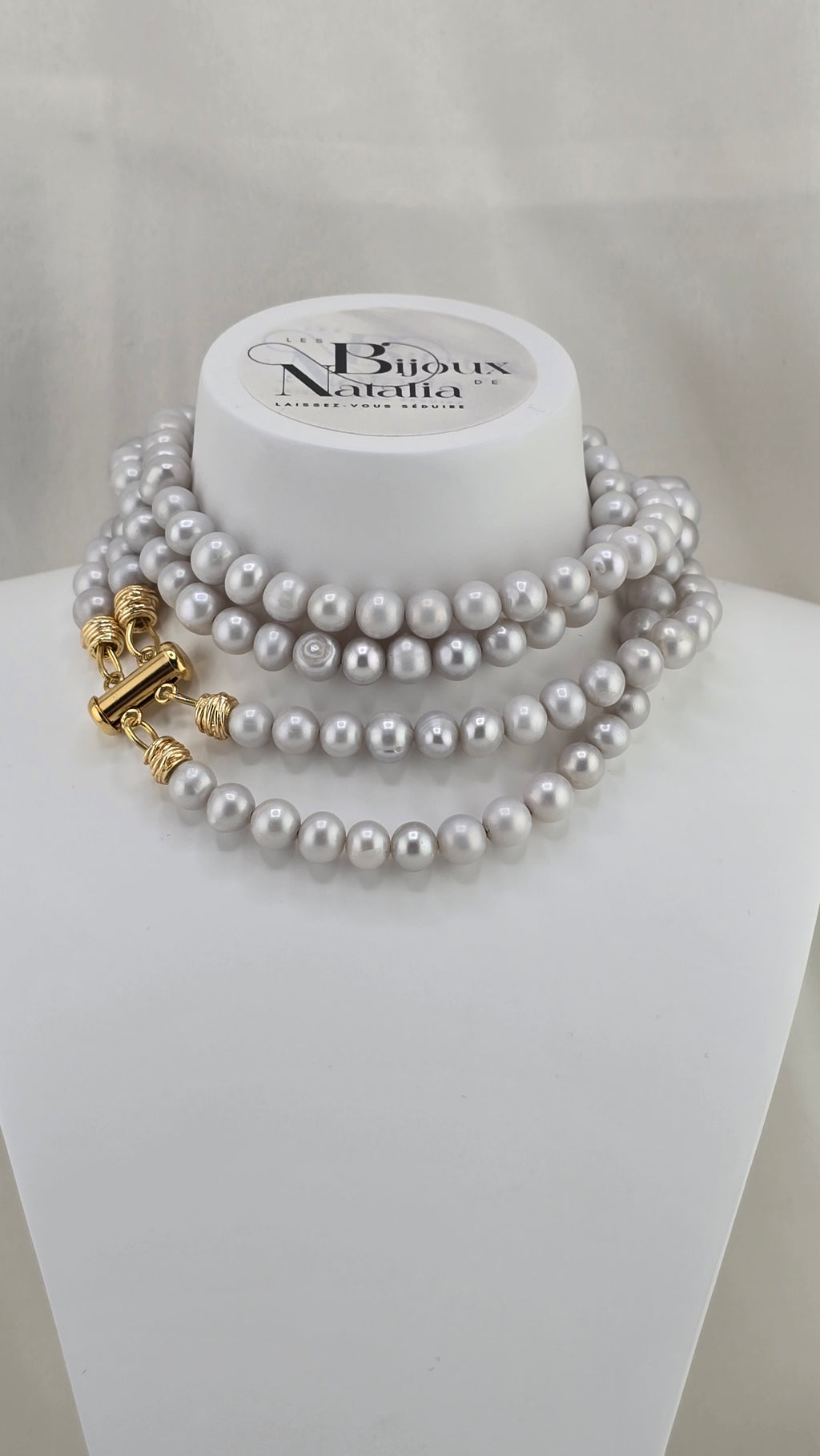 Collier double rangs en perles de culture grises