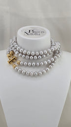 Collier double rangs en perles de culture grises