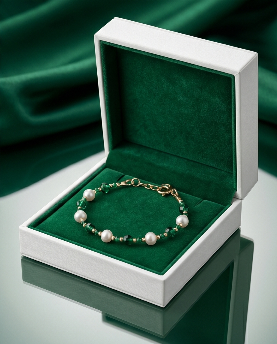 Bracelet or cristal perles de culture - Lumière verte