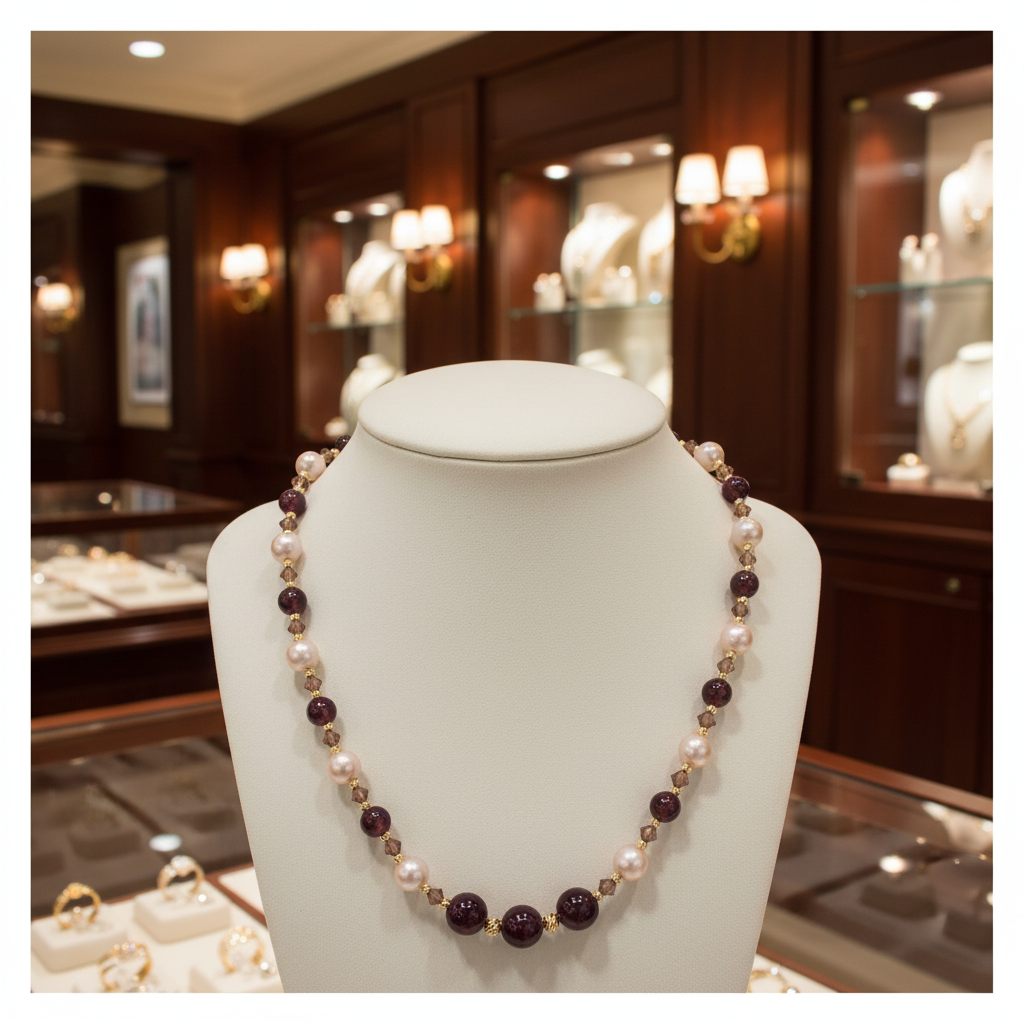 Collier éclat précieux en perles de culture et Rubis