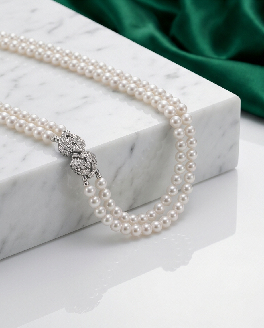 collier deux rangs de perles de culture blanches fermoir argent - vue 6
